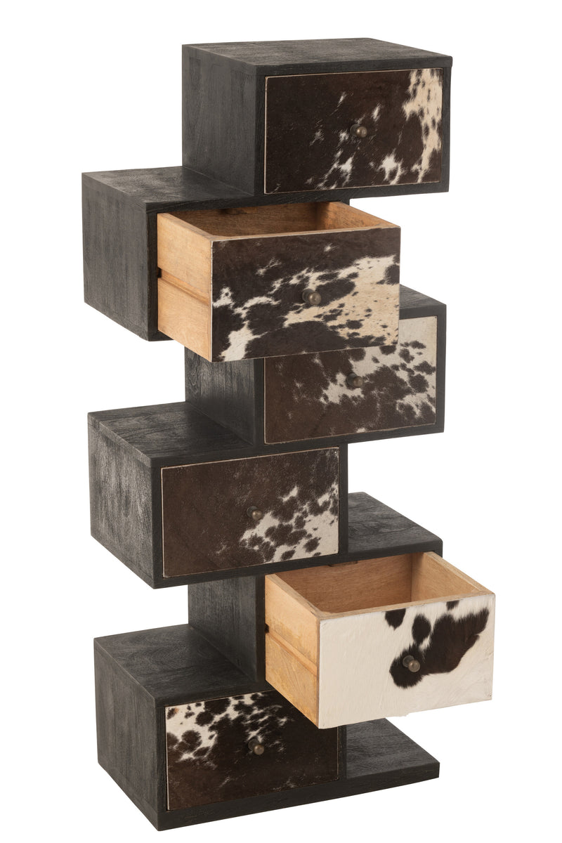 Drawer cabinet "Kast Koe" made of mango wood and fur in black/white