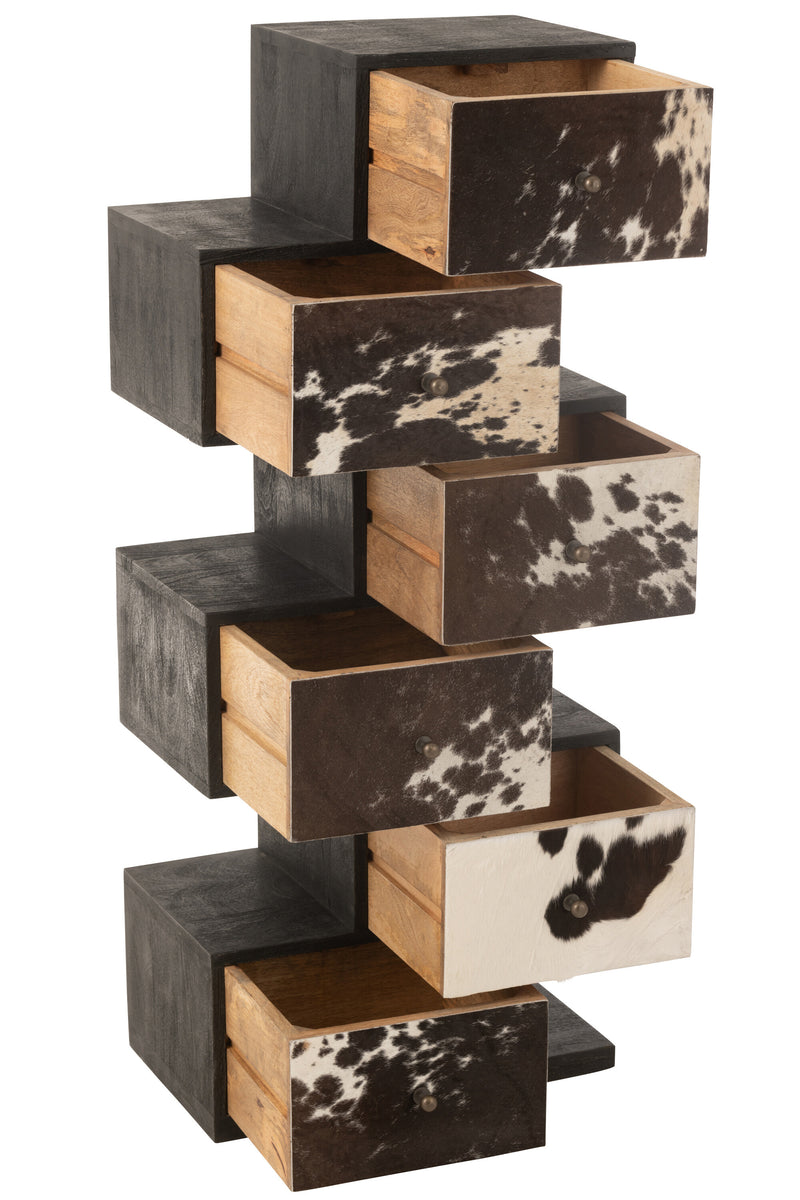 Drawer cabinet "Kast Koe" made of mango wood and fur in black/white