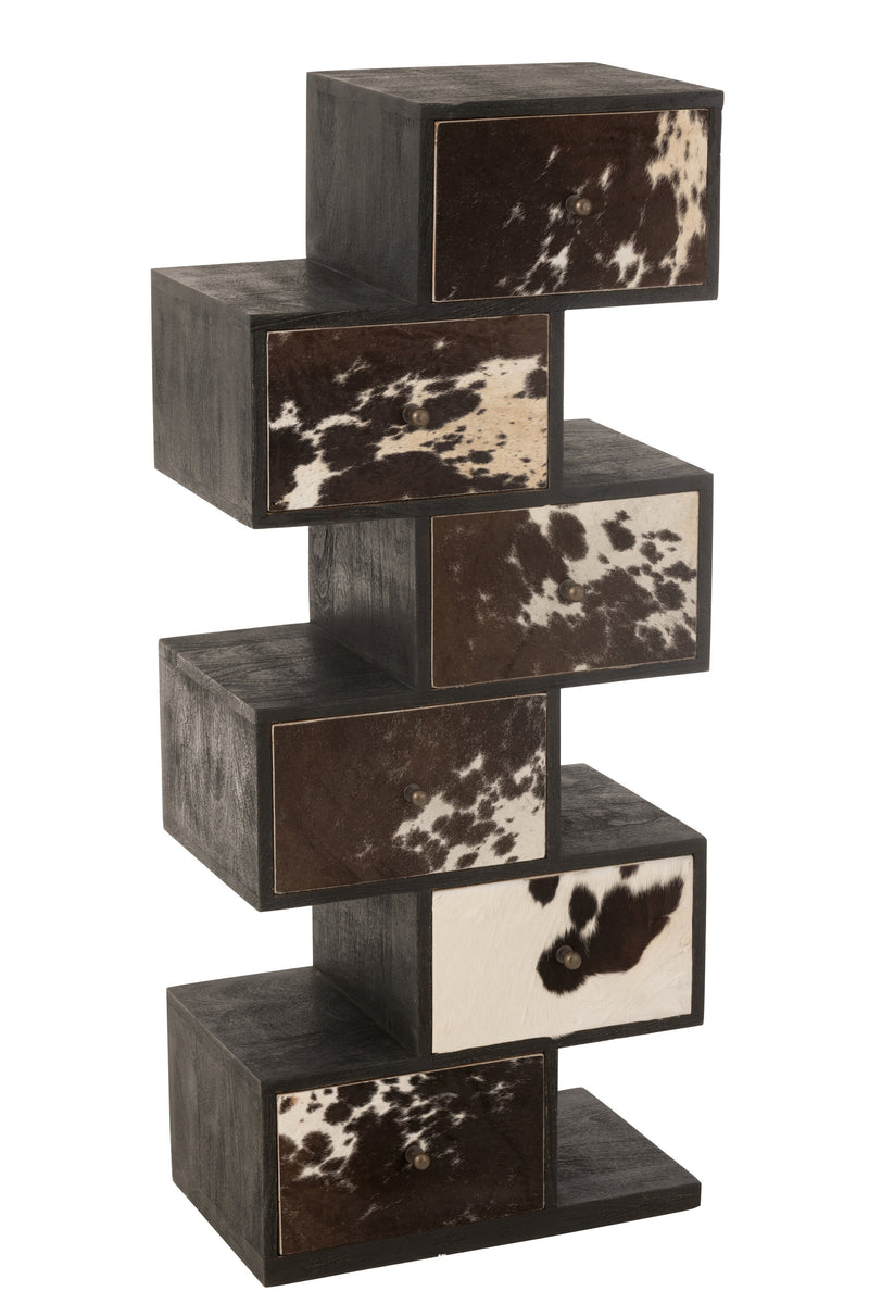 Drawer cabinet "Kast Koe" made of mango wood and fur in black/white