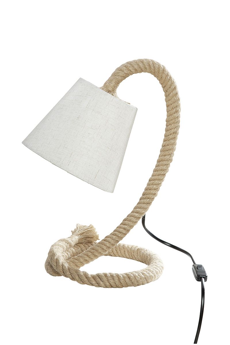 Metall Lampe "Tau-Design" klein - Maritimes Flair mit Schiffstau und cremefarbenem Schirm