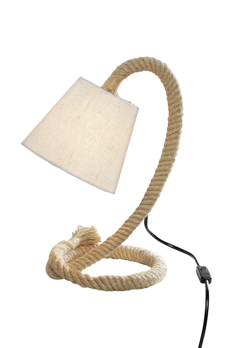 Metall Lampe "Tau-Design" klein - Maritimes Flair mit Schiffstau und cremefarbenem Schirm