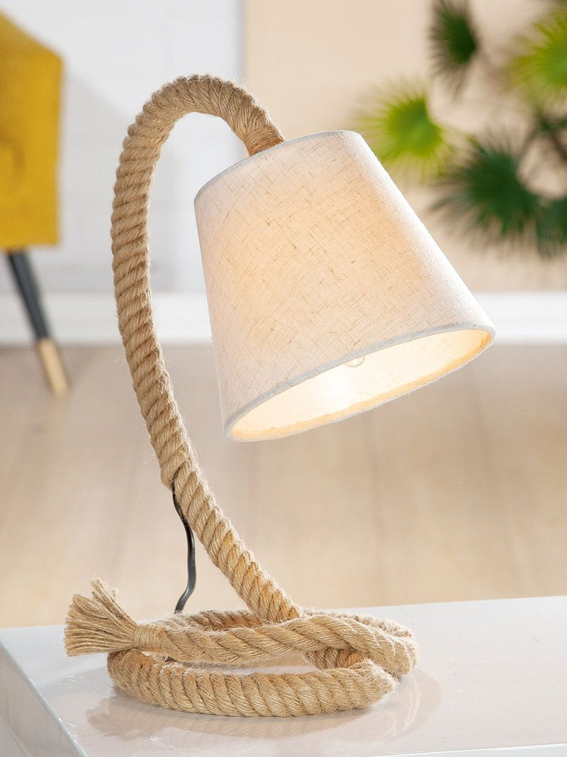 Metall Lampe "Tau-Design" klein - Maritimes Flair mit Schiffstau und cremefarbenem Schirm