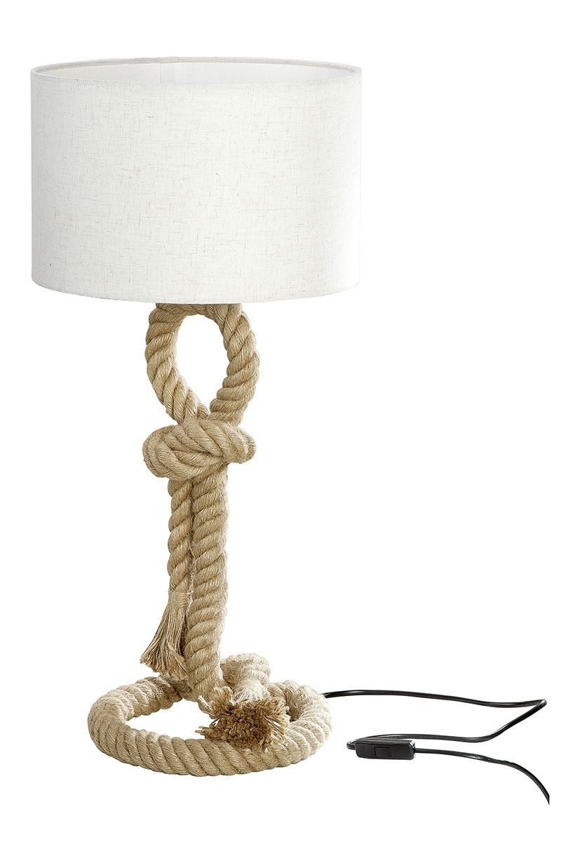 Metal lamp "Tau-Design" medium - Maritime flair with rope and cream-colored shade