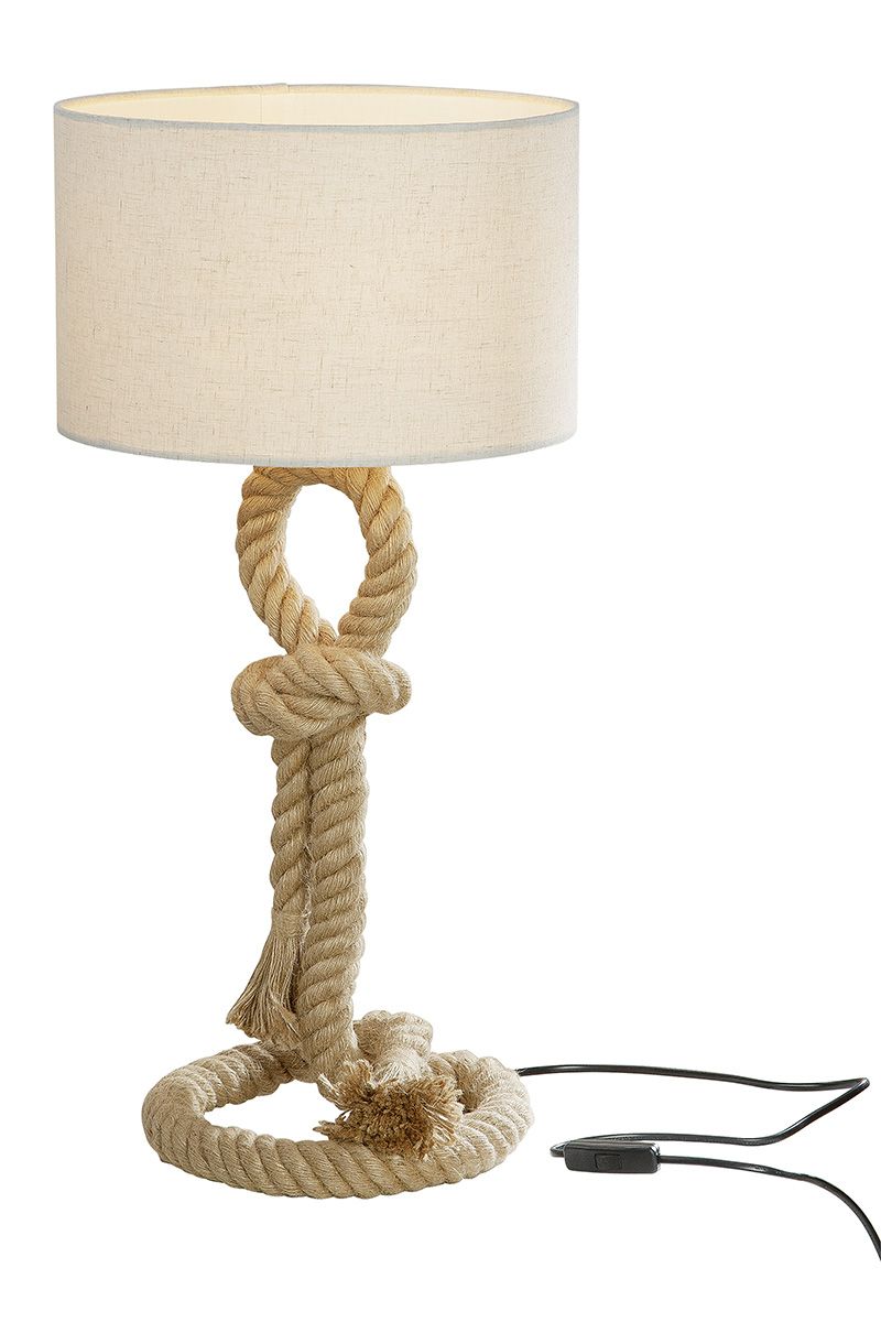 Metalen lamp "Tau-Design" medium - Maritieme flair met touw en crèmekleurige kap