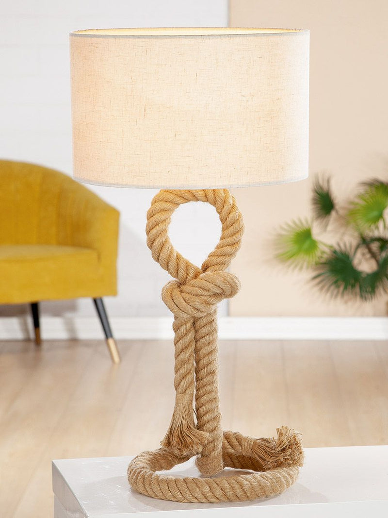 Metal lamp "Tau-Design" medium - Maritime flair with rope and cream-colored shade