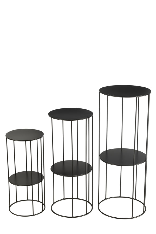 Elegant set of 3 flower stands - metal black