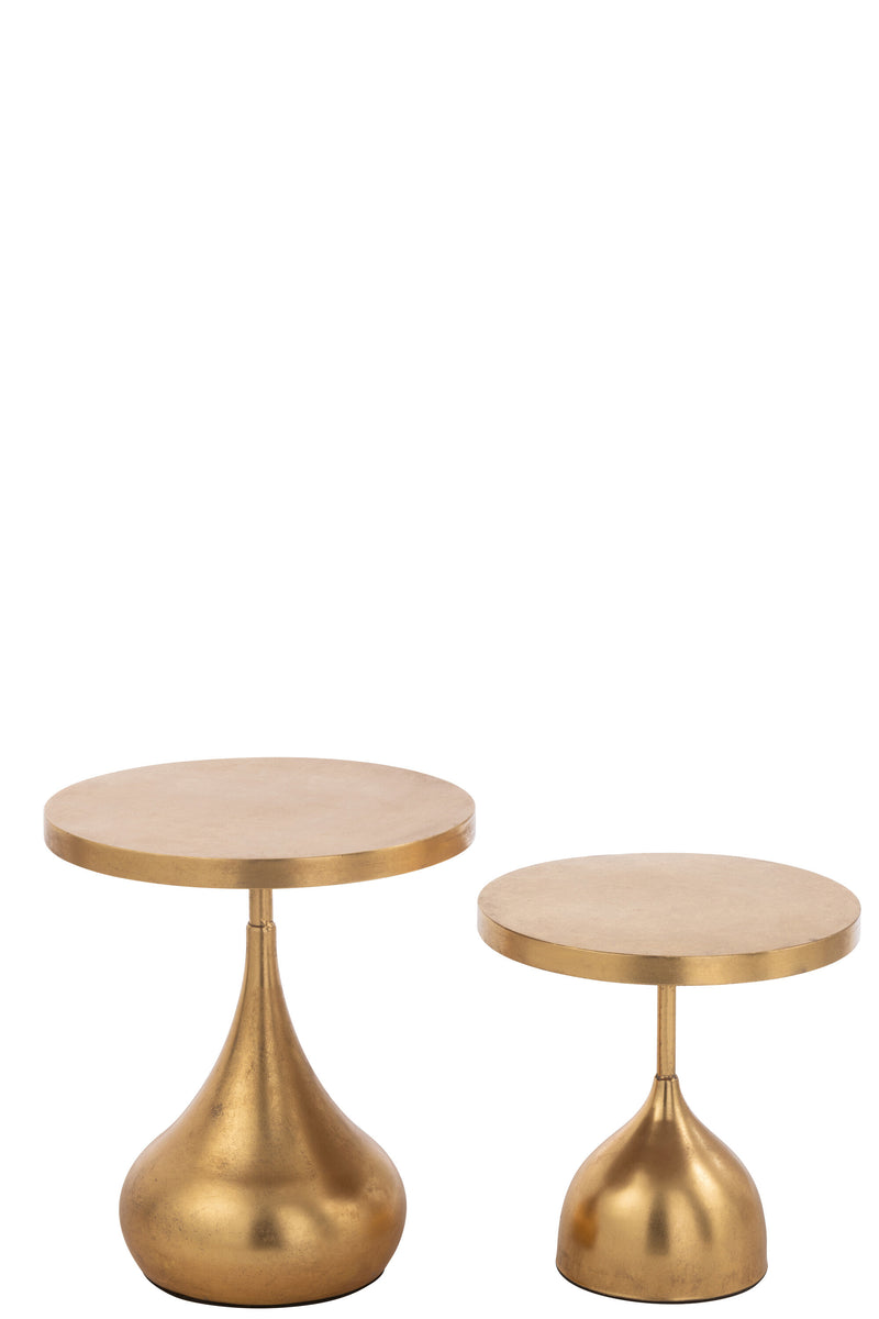 Set of 2 drop-shaped side tables in gold