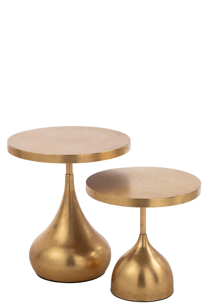 Set of 2 drop-shaped side tables in gold