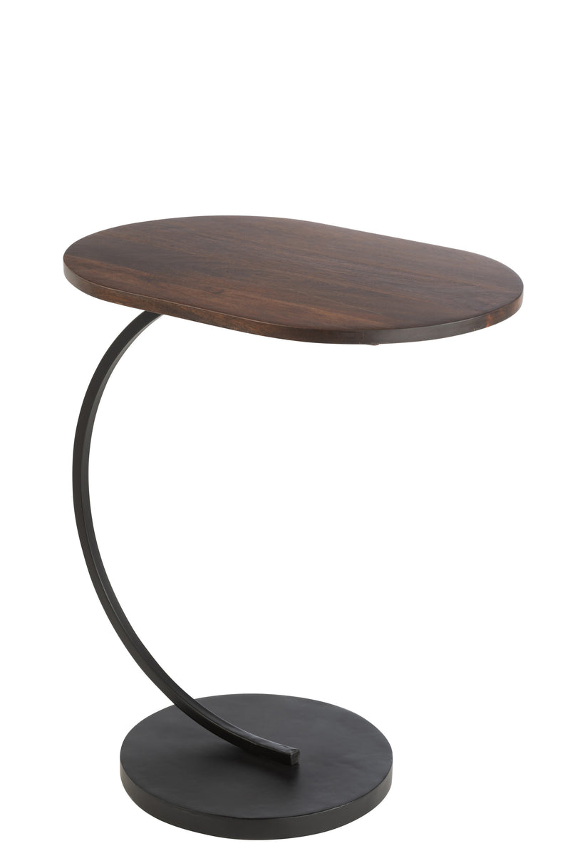 Modern side table Swoosh - iron/mango wood - brown/black