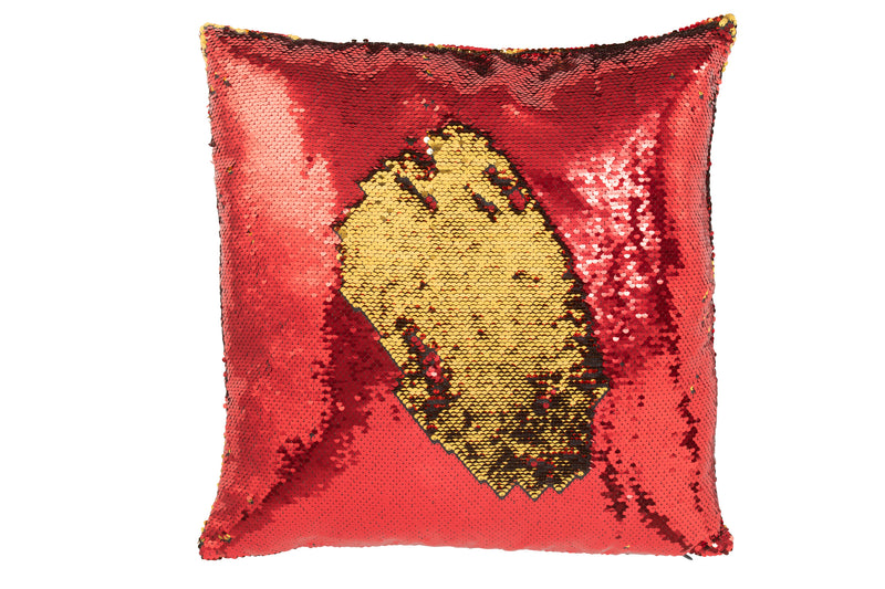 Reversible Sequin Cushion – Red Gold – 45x45 cm