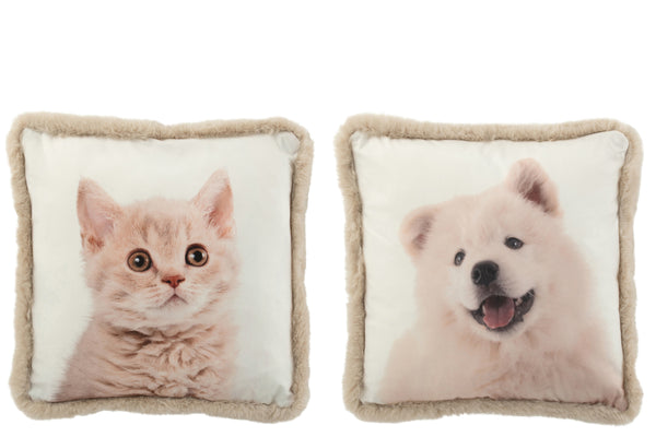 Cute animal motif cushions in a set of 2 – cat and dog – 45 x 45 cm