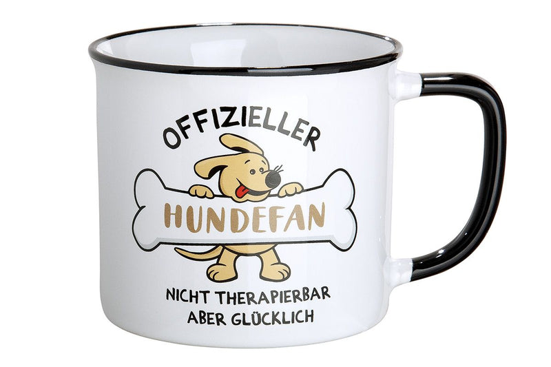 Dog fan - set of 6 ceramic cups, enamel design, "Official dog fan - not treatable but happy", 390 ml