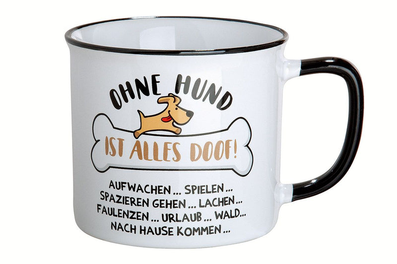 Without a dog everything is stupid! - Set of 6 ceramic cups, enamel design, 390 ml