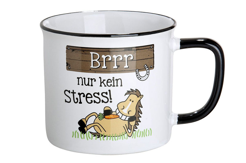 Brrr just don't stress! - Ceramic mug in enamel design, 390 ml horse lovers gift ideas