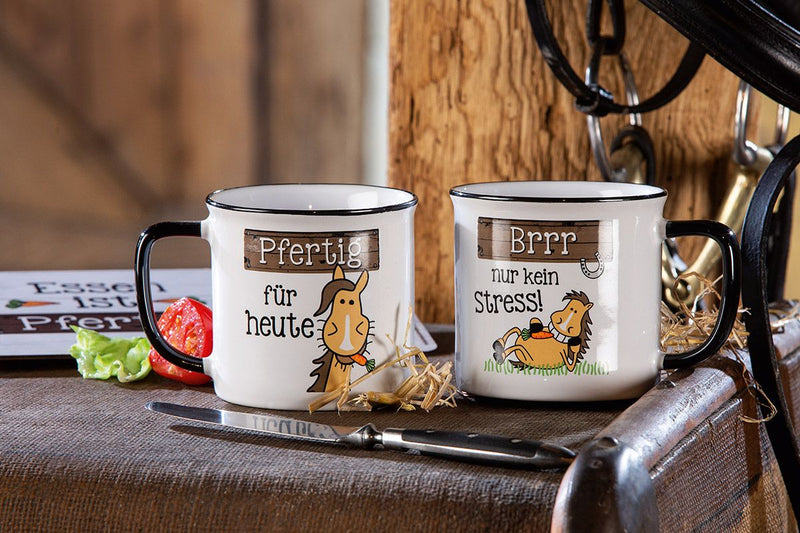 Brrr just don't stress! - Ceramic mug in enamel design, 390 ml horse lovers gift ideas