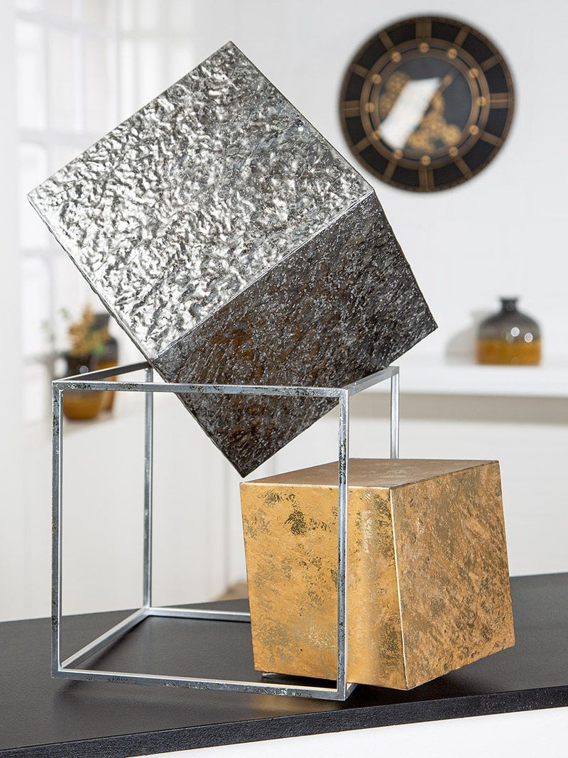 Metal decorative object 'Cubes' - Geometric elegance in anthracite, gold and silver