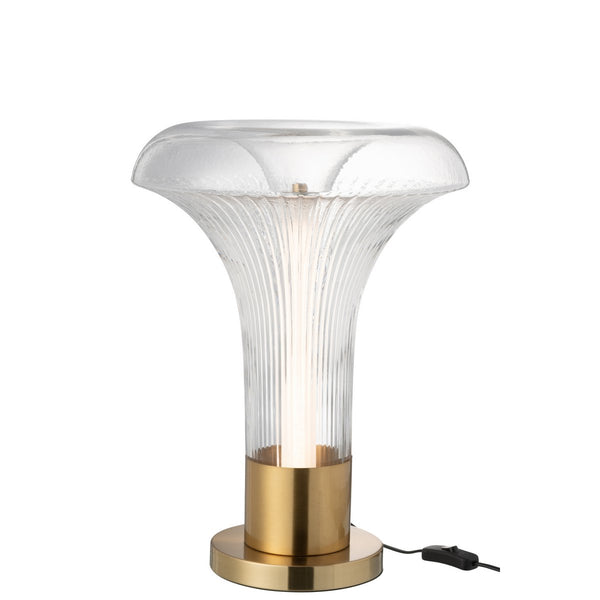 Lumina Aura LED tafellamp van goud en transparant glas, elegant design, 55 cm