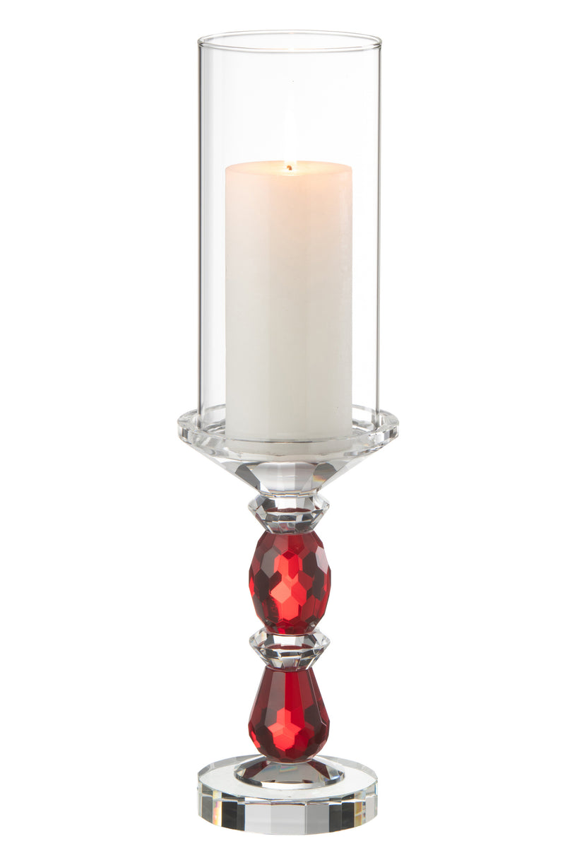 Großes Kristall Windlicht Marie Rot Transparent Höhe 42,5cm