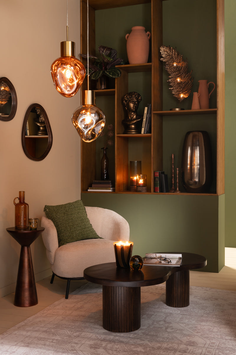 Hanging lamp made of metal in gold and glass in copper – 160 cm height