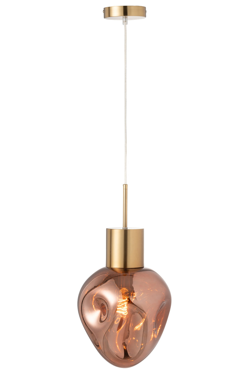 Hanging lamp made of metal in gold and glass in copper – 160 cm height