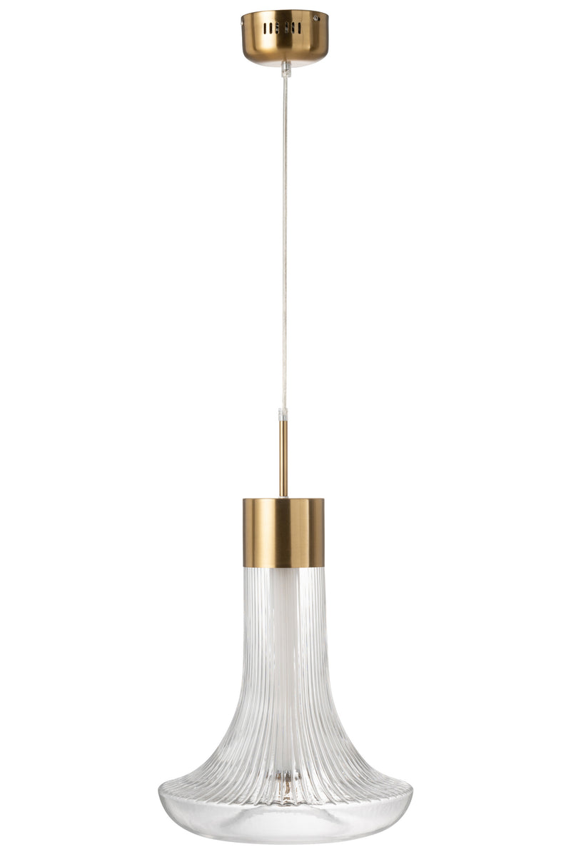 Elegante LED Hängelampe Lumina Aura aus Gold und transparentem Glas, 160 cm