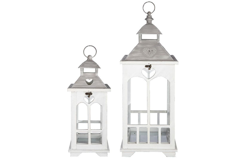 Wooden lantern Cuoris set of 2 in antique white/gray - perfect decoration for a cozy home