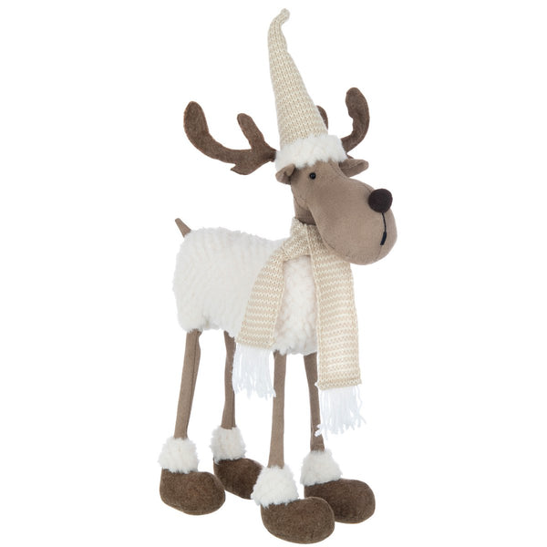 Reindeer Figure 4 Feet Textile Beige Brown 62 cm