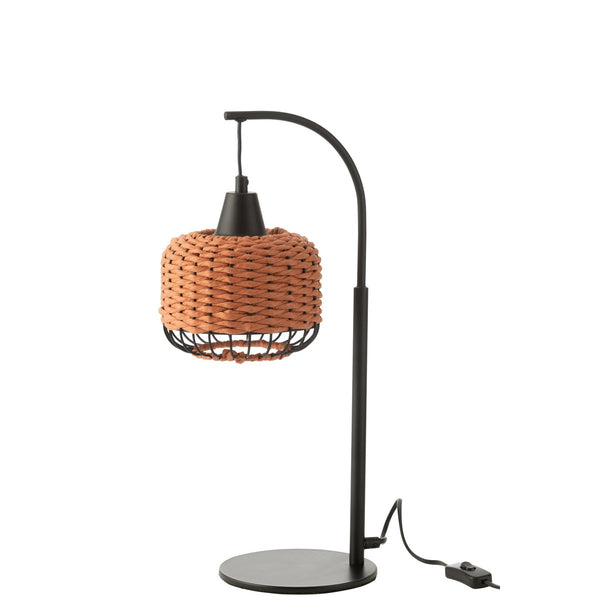 Tischlampe Laterne Metall Orange mit Rattanschirm