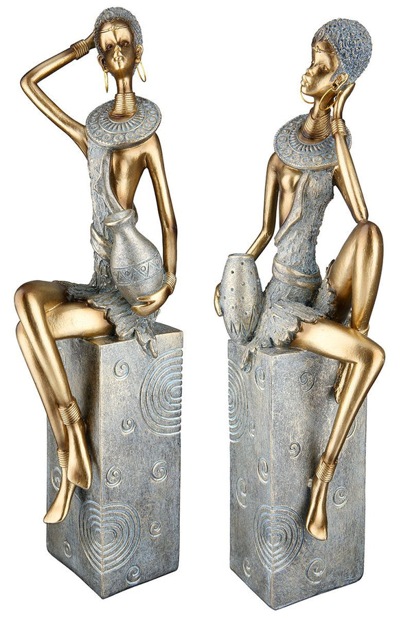 2-piece set of figures 'Jamila' - elegant seated figures in gold and grey