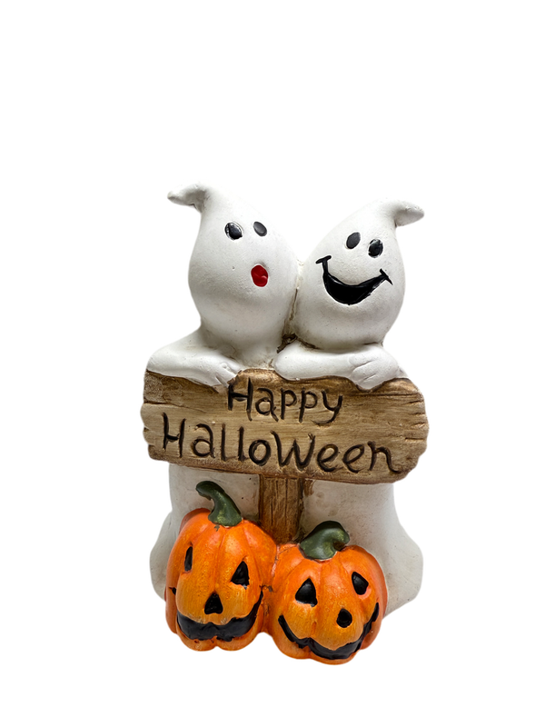 Halloween decoratie geesten met pompoenen 13,5 cm