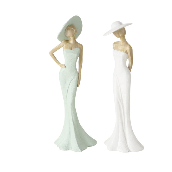 Set van 2 decoratieve figuren 'Lavyna' - harssculpturen in groen en wit, matte afwerking, elegant ontwerp, 32 cm hoog