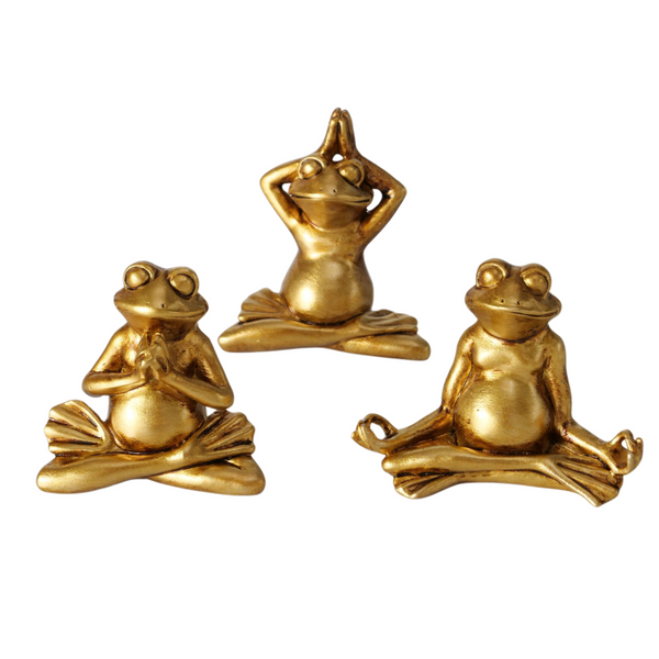 Set of 3 Yoga Frogs Morty in Gold - Exclusive Design