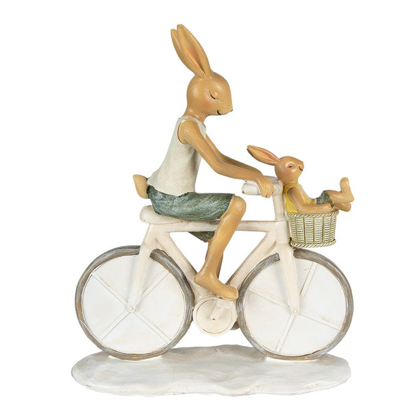 Skulptur Hase Mutter mit Kind beim Radfahren