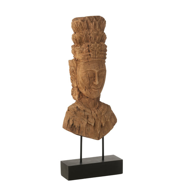 Hand carved goddess bust made of natural wood – 72 cm, brown