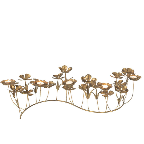 Large candle holder made of gold-colored metal - flower design