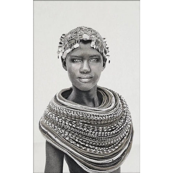 Gobelin-Wandteppich 120/180 Samburu Girl Schwarz/Weiß WH2007 auf einer Keilrahmenstange gespannt