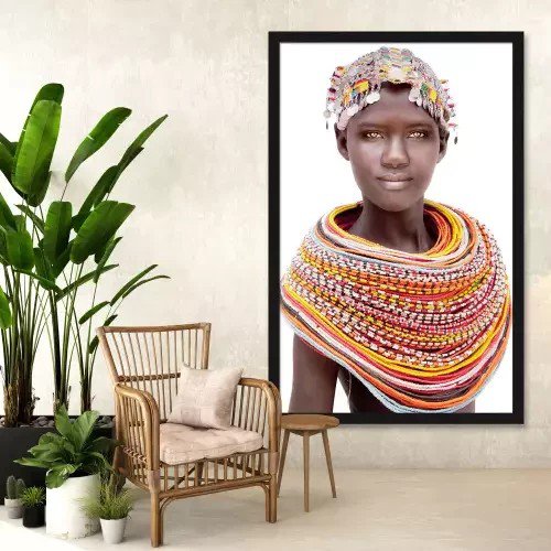 Gobelin Wandteppich 120/180 Samburu Girl White WH1743 auf einer Keilrahmenstange gespannt