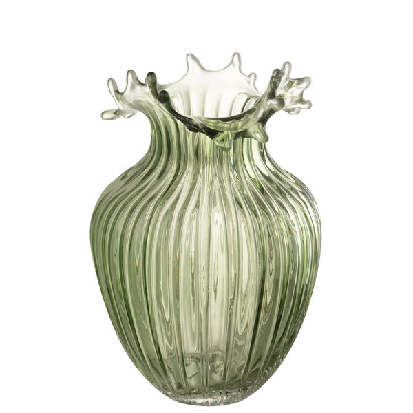 Glass vase with wavy edge and khaki lines – 29 cm