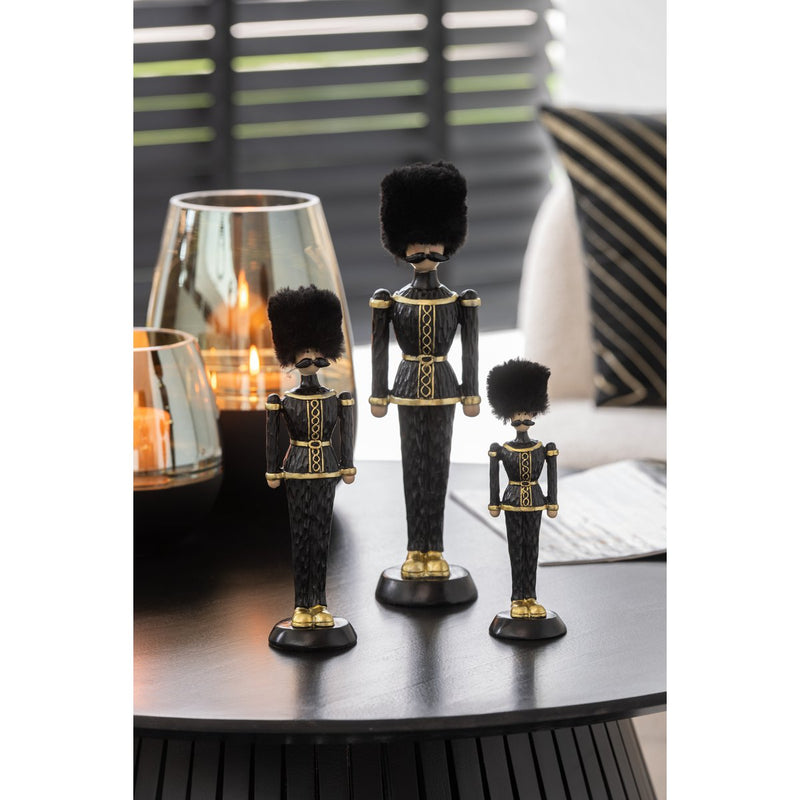 Black Nutcracker with Fur Hat – 25 cm Polyresin Decoration Figure