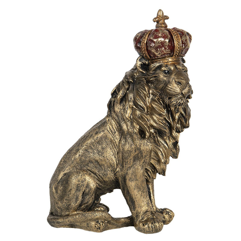 Königlicher Löwe in Gold mit Krone – Dekorationsstatue