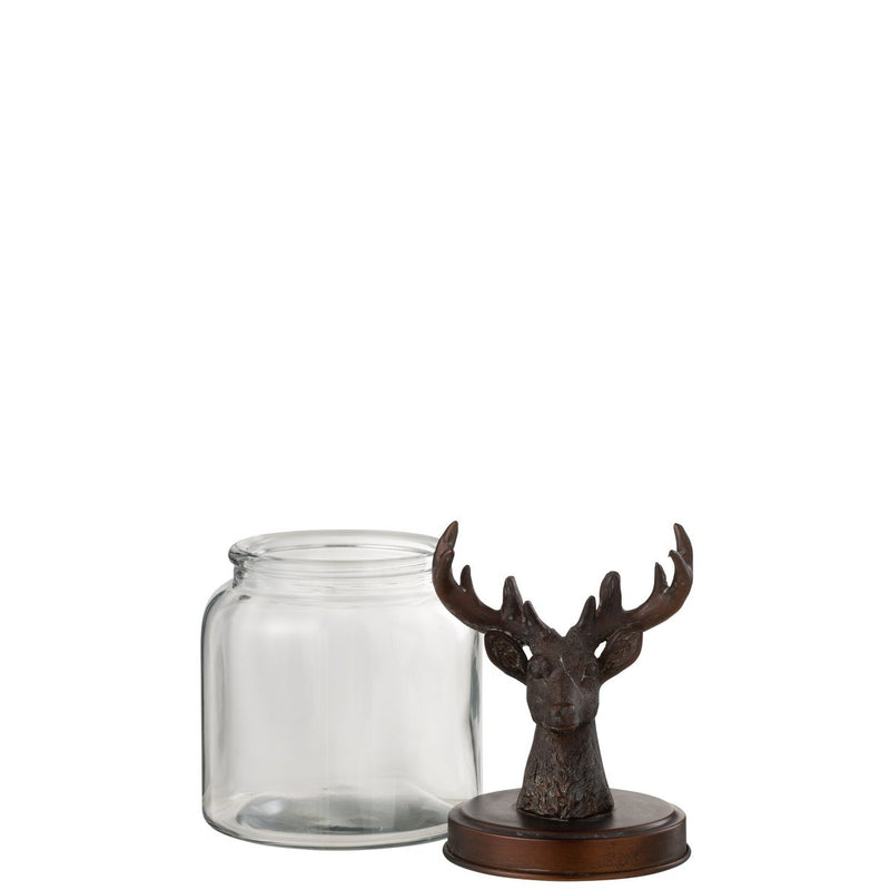 Glass container with deer lid in bronze - medium