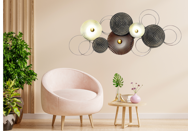 Wall decoration object Sixo brown gold tones metal wall decoration wall decoration circles 83x38 cm decoration