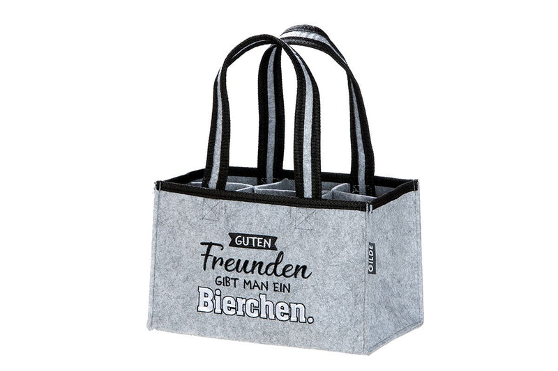 Bottle carrier "Bierchen" made of felt in light grey – For 6 beer bottles