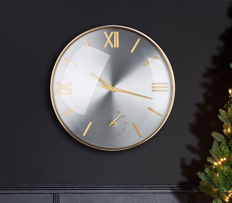 Modern metal wall clock bicolor in champagne and silver
