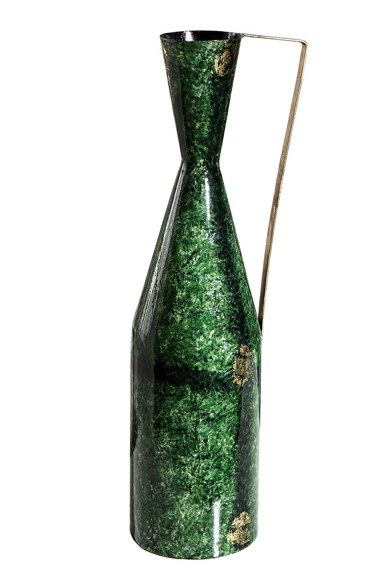 3er Set Elegante Metall Deko Vasen 'Grana' - Antik Grün mit Gold Akzenten für Ein Edles Zuhause