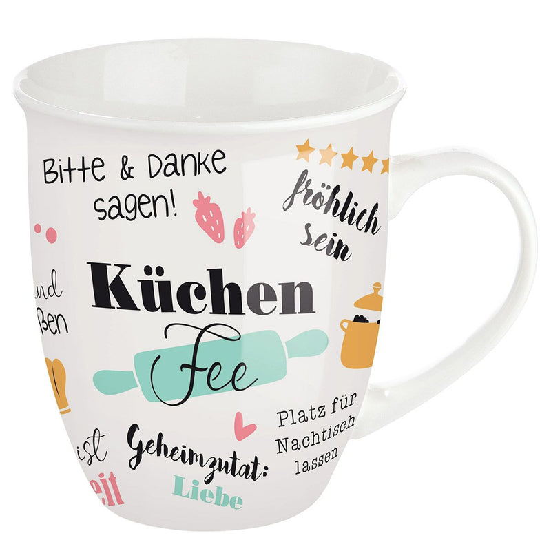 Kitchen rules - set of 6 porcelain jumbo cups in white and colorful, 400 ml