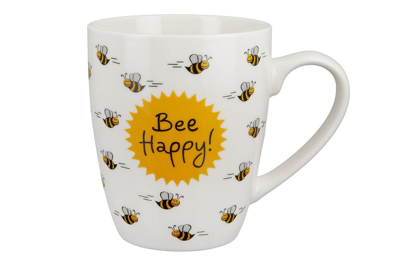 Bee Happy - Set van 6 porseleinen kopjes, geel/zwart/wit, 360 ml