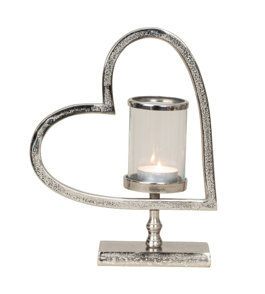 Elegant tea light holder "Heart of Light" - metal &amp; glass, 32.5 cm high