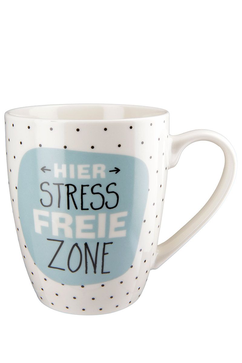 Stress-free zone - set of 6 porcelain cups in blue and black, bone china, 360 ml