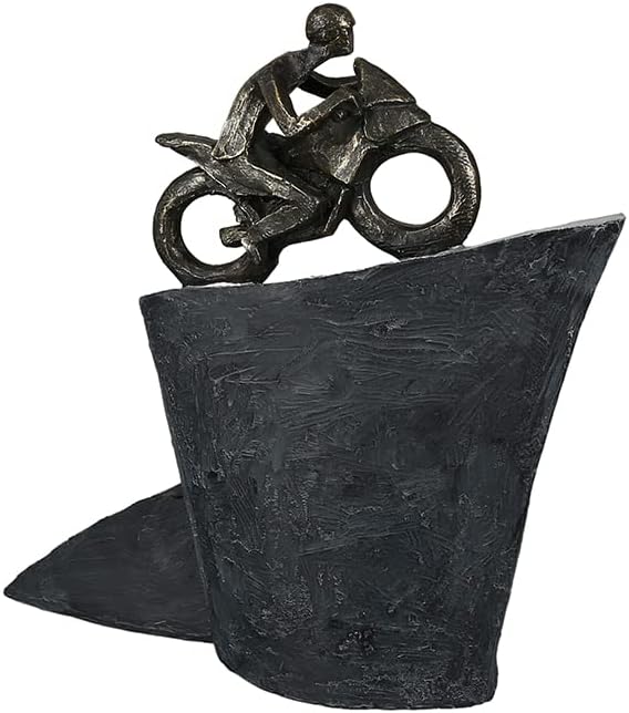 Sculpture 'Uphill' - bronze colored motorcyclist, resin, 29x30x7cm with saying card